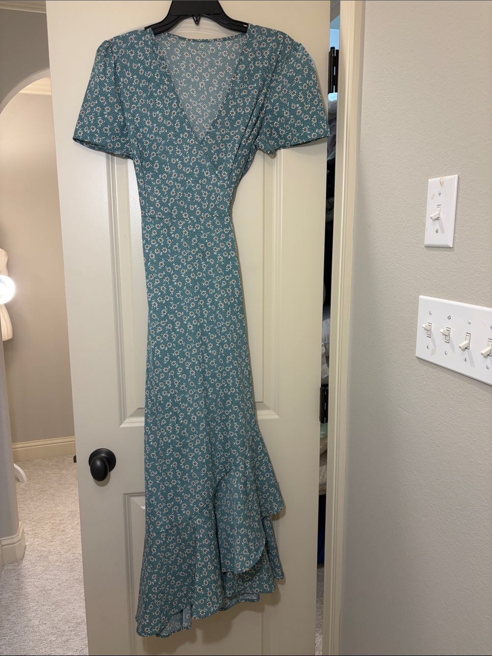 SHEIN Teal Floral V-Neck Maxi Wrap Dress